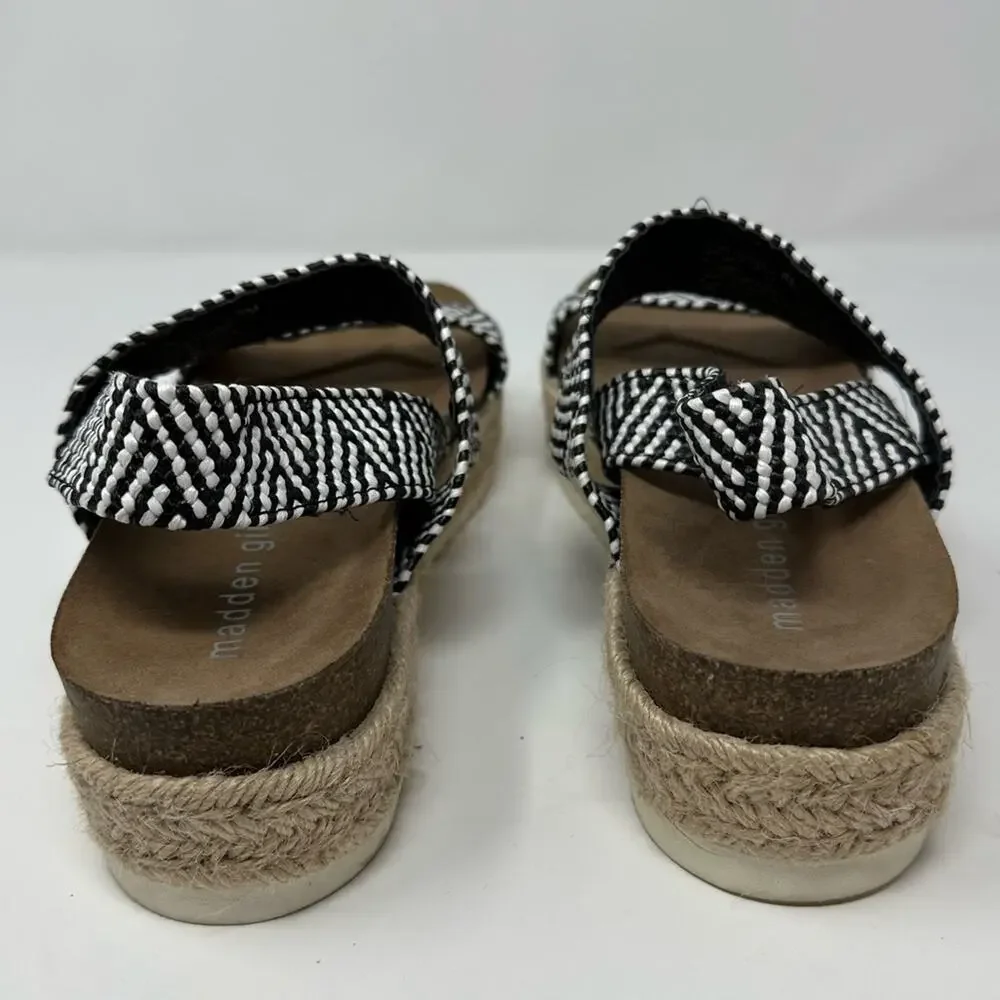 Madden Girl Women’s Platform Black and White Patterned Espadrille Sandals sz 8